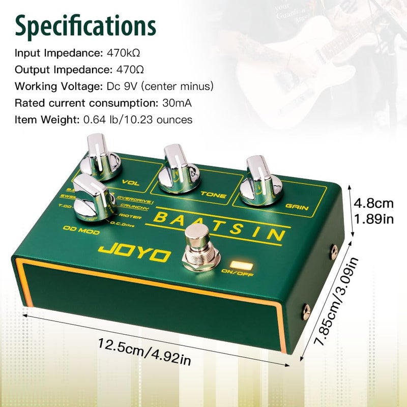 JOYO Pure Analog Overdrive & Distortion Multi Effect Pedal R Series 8 Classic OD/DS Sounds for Electric Guitar (Baatsin R-11) - Image 5